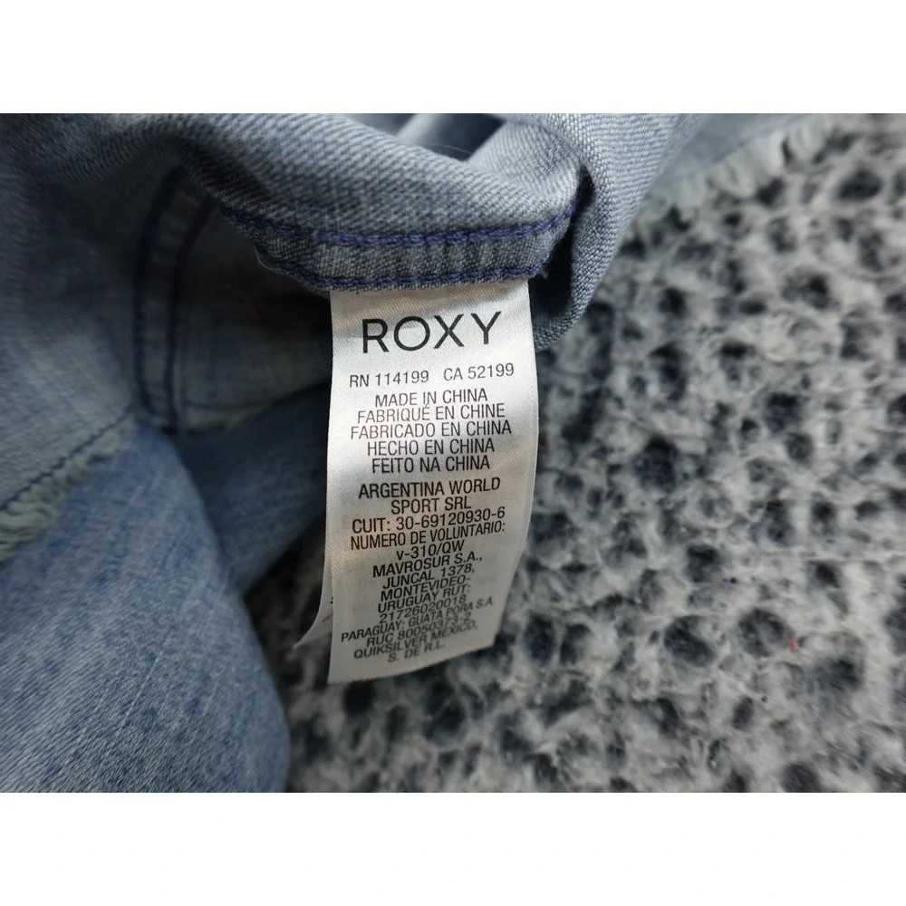 Roxy Shirt Dress Womens Medium Light‎ Blue Good Raw Hem Denim Long Sleeve